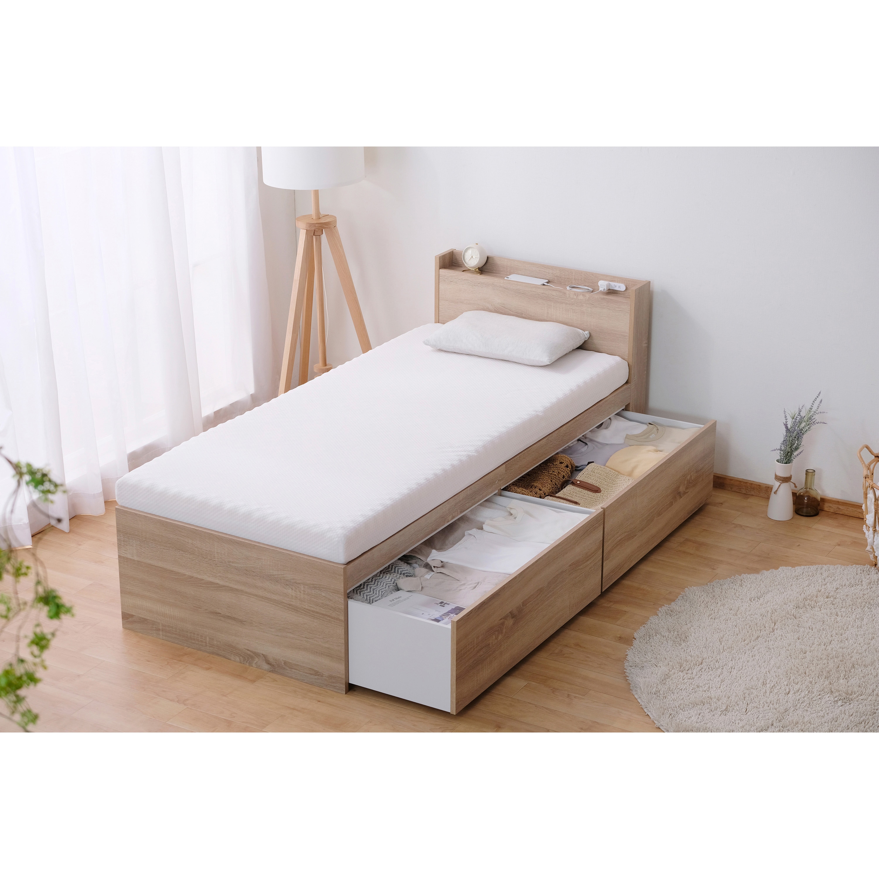 DSBM-SS ウレタンマットレス付き大容量収納ベッド宮付き SS アイリス