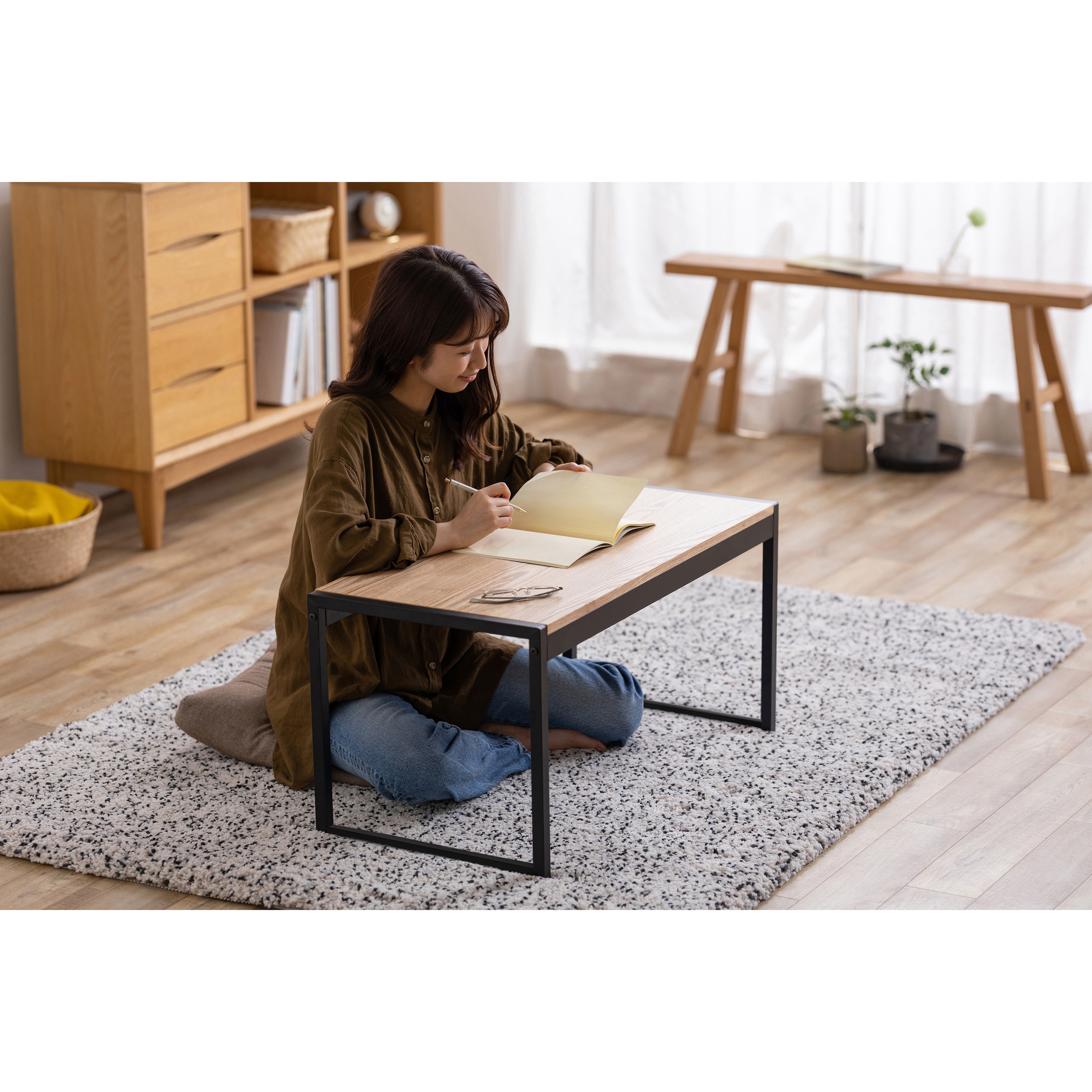 センターテーブル スチールフレーム ブラウン SFCT-800 スチールフレームセンターテーブル アイリスオーヤマ