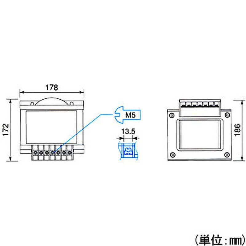 AD21-05KB 電源トランス 単相単巻 200V → 100V TOYOZUMI(トヨズミ) RoHS指令対応 容量5kVA 絶縁種別B   AD21-05KB