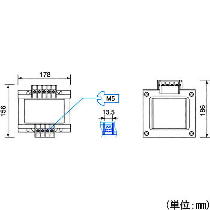 電源トランス 単相 複巻 200V → 100V RoHS指令対応 容量1.5kVA 絶縁種別B 200-220-240V 100-110-115V