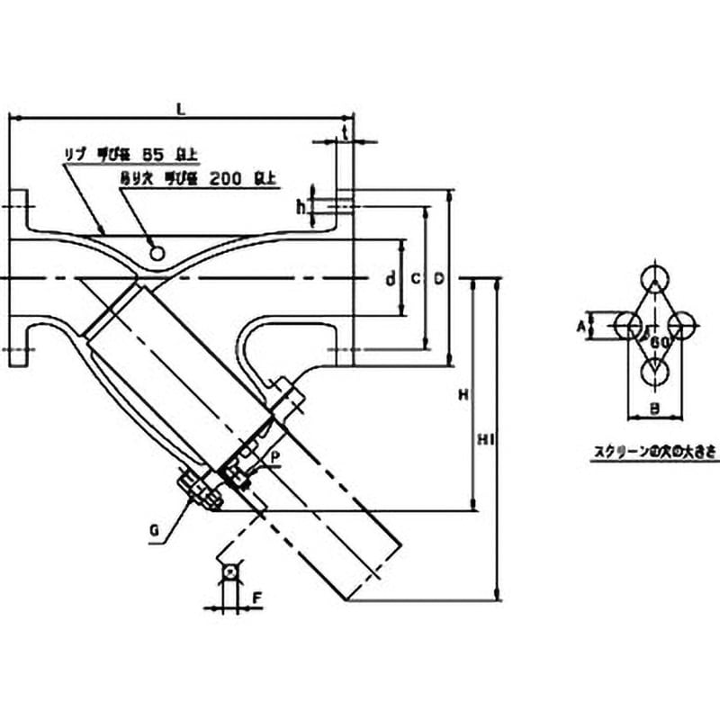 10FDYBF-100A ダクタイル鉄Y型ストレーナフランジ10K(10FDYBFシリーズ) キッツ(KITZ) Y形 呼び径(B)4 -  【通販モノタロウ】