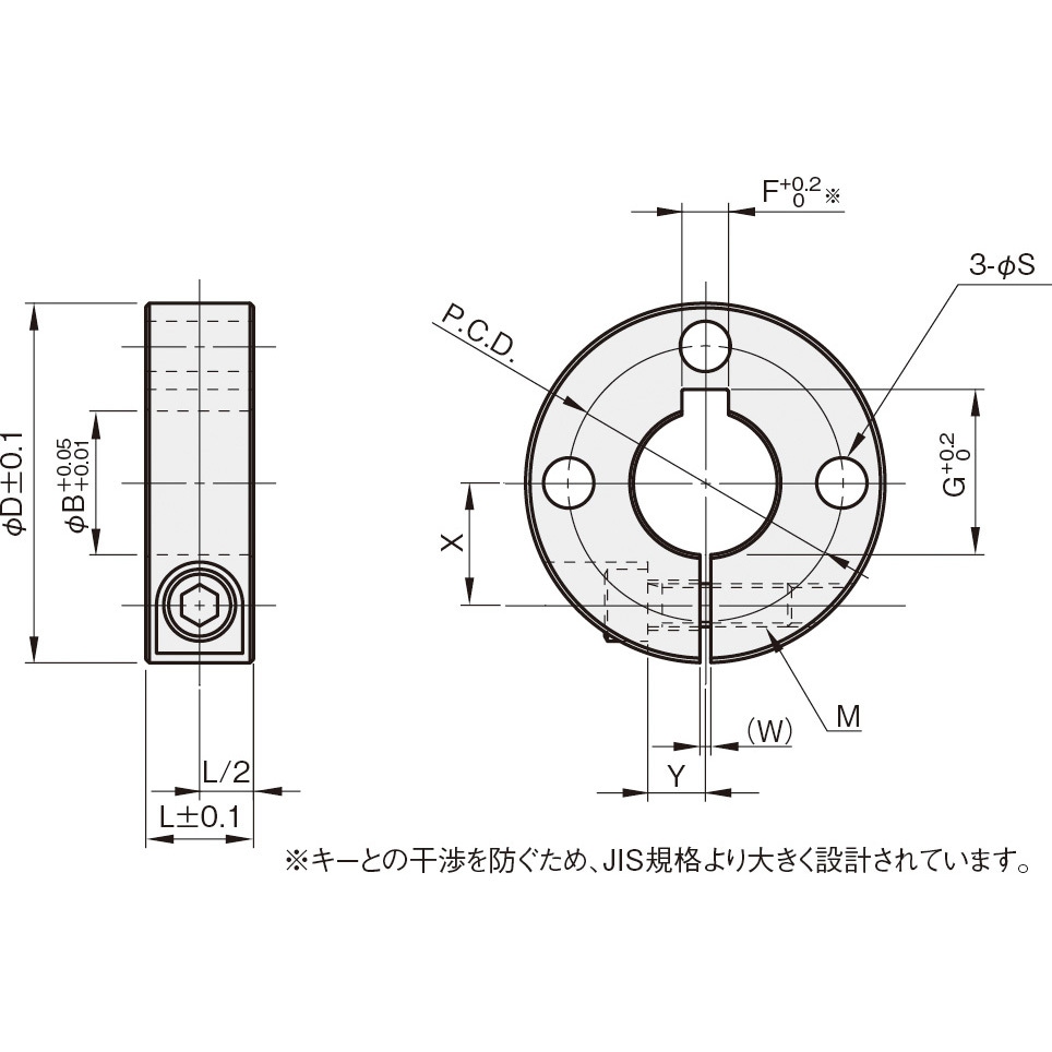 SCS1615CKP3 スリットカラー キー溝・3穴付タイプ 岩田製作所 鉄/黒