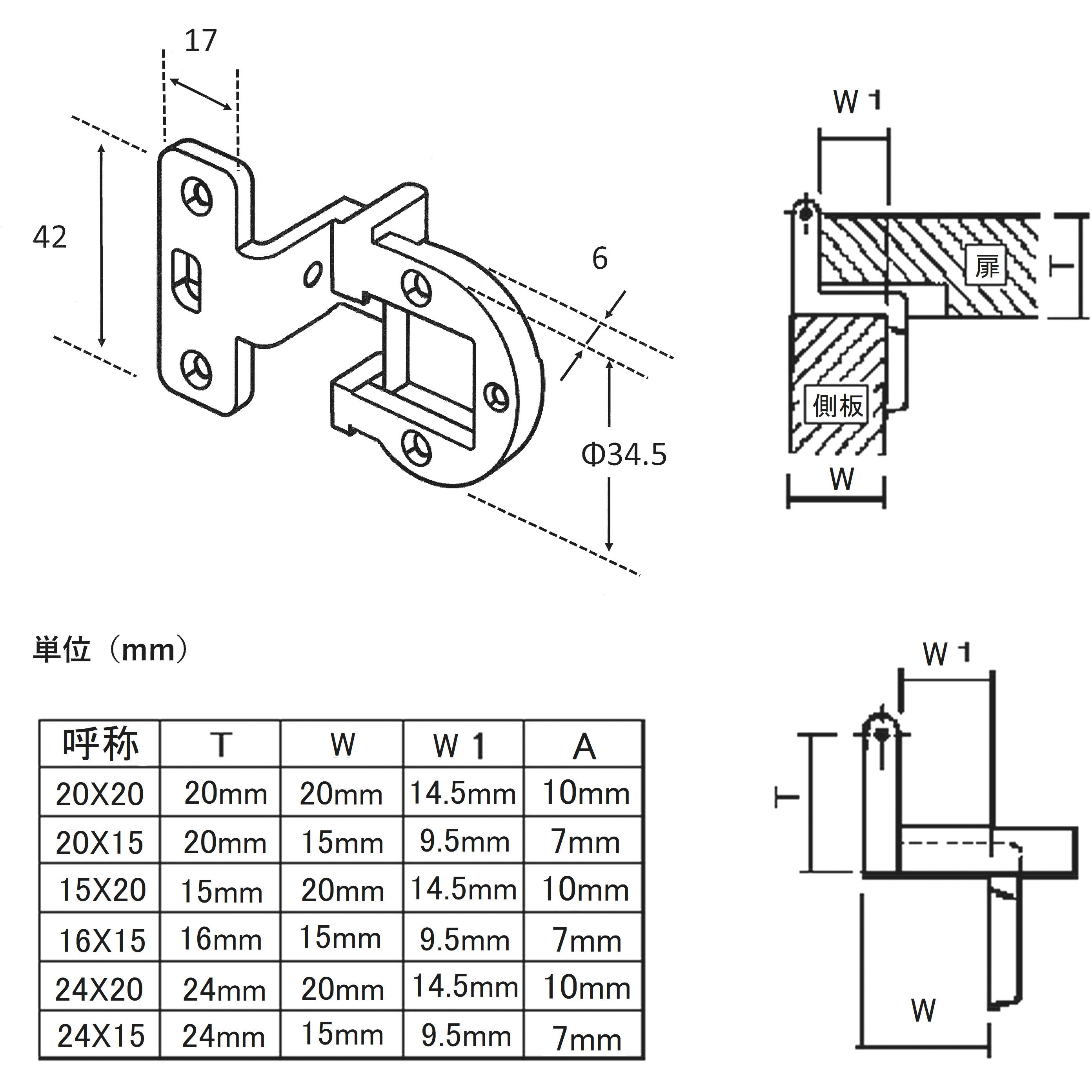 20×20 GB アングル丁番 1個 ツチノ 【通販モノタロウ】