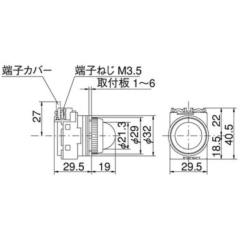 A25ILA24GLE 25Φパイロット 丸形 全電圧 マルヤス電業 発光色:緑 光源