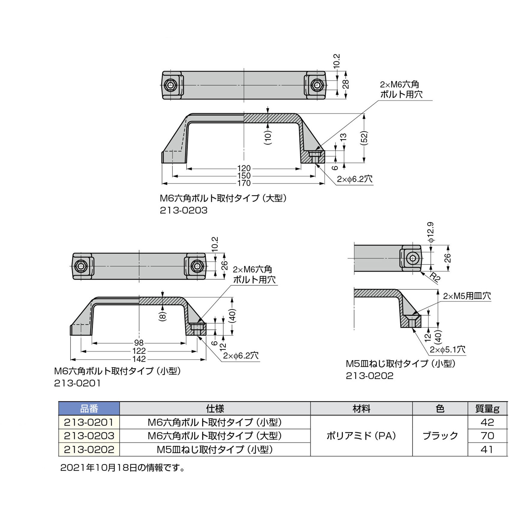 213-0201 ポリアミドハンドル 213-02型 LAMP(スガツネ) 裏止め