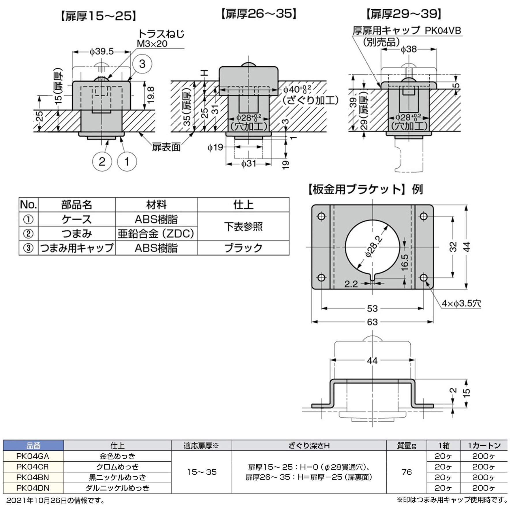 PK04BN プッシュつまみ PK04型 LAMP(スガツネ) 丸形 - 【通販