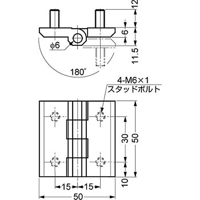 218-9102 180°開き面付丁番 218型(スタッドボルト付) LAMP