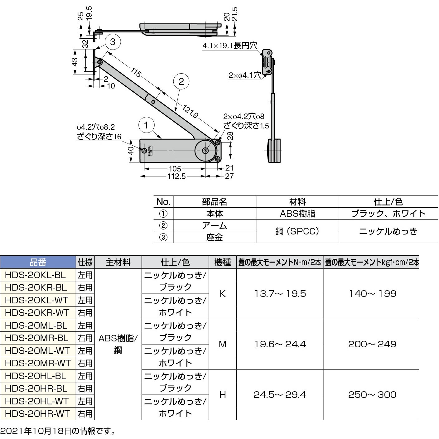 HDS-20MR-BL ソフトダウンステー 重量扉用 HDS-20型(2本使い用