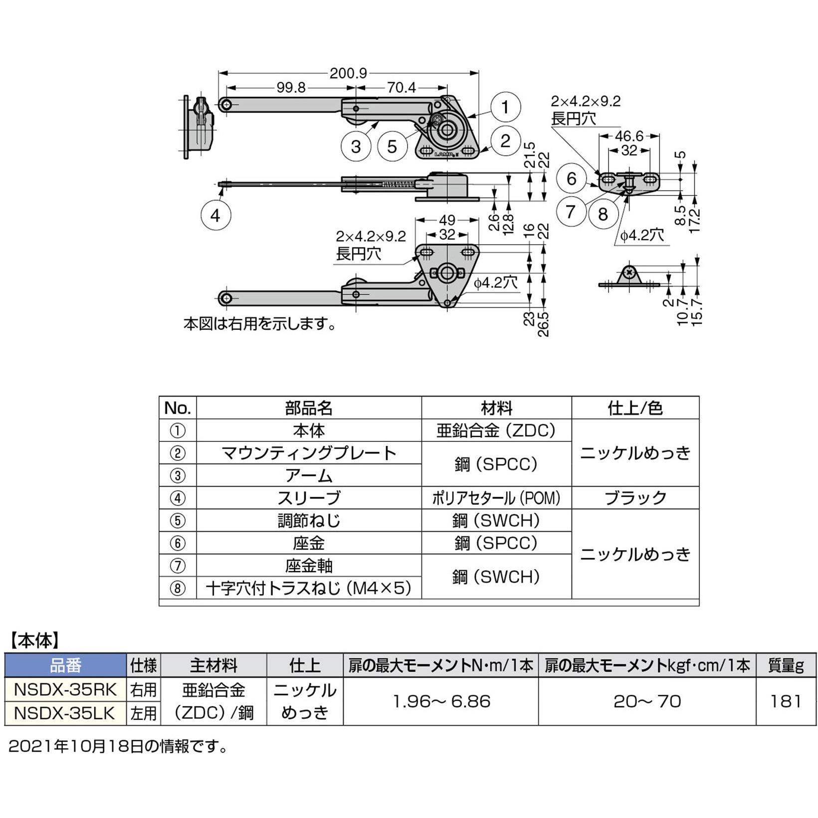 NSDX-35RK ソフトダウンステー NSDX-35RK 右用 LAMP(スガツネ工業