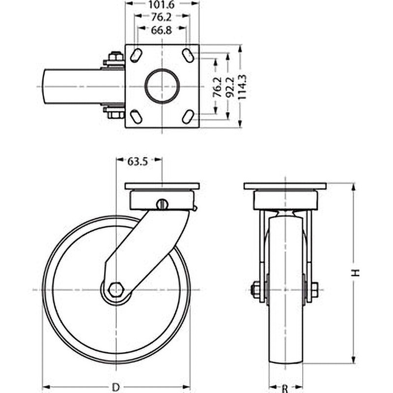 SUG-31-KP-406-PD 重量用キングピンレスキャスター LAMP(スガツネ工業) 単輪 ブレーキなし 耐衝撃性 車輪径152mm取付高195mm  SUG-31-KP-406-PD