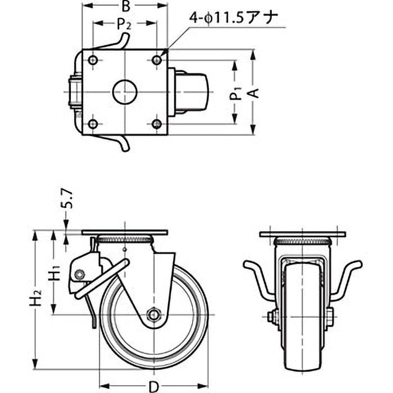 SUGT-408-PSE 重量用キャスター 400シリーズ LAMP(スガツネ工業) 単輪 材質(本体)鋼 ソリッド・エラストマー車輪 プレート式自在車キャスター  SUGT-408-PSE