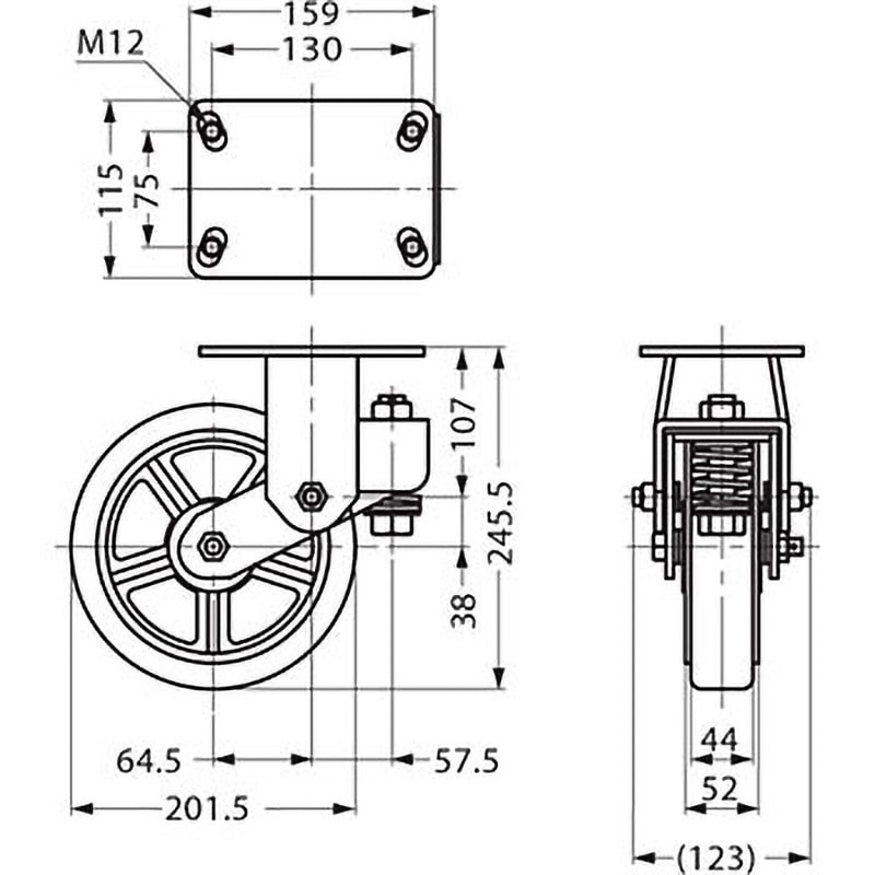 TP-200LC-A-RD 重量用ダンピングキャスター TP型 プレートタイプ LAMP(スガツネ工業) ウレタン車輪 静音 固定車 ストッパーなし 材質(本体)鋼 (ばね)レッド色  TP-200LC-A-RD