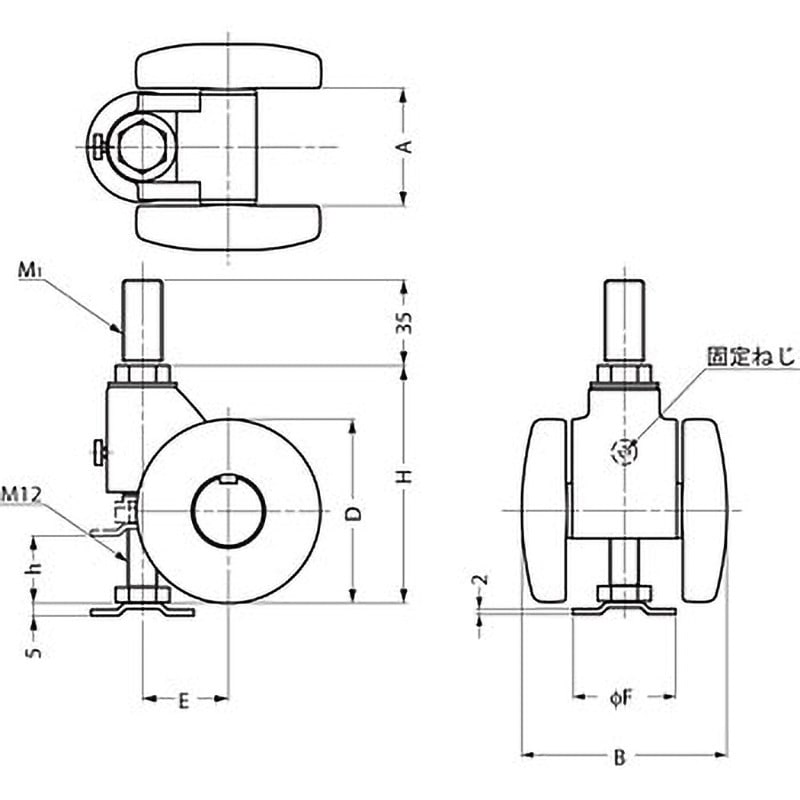 CABS75UW 樹脂製アジャスター付キャスター CAB型 LAMP(スガツネ工業) 双輪 エラストマー車輪 車輪径75mm