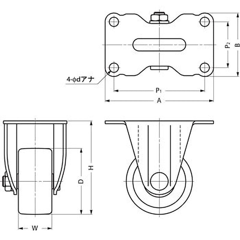 HR-65-PB 低床式超重量用キャスター HR型 LAMP(スガツネ工業) 単輪