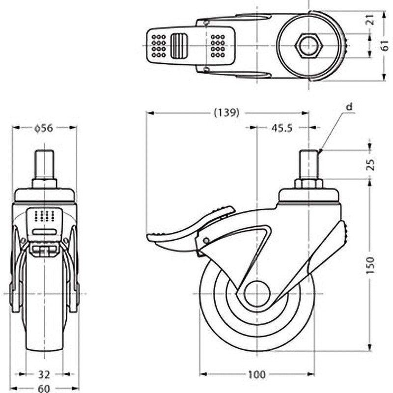 スガツネ工業　LAMP　表示器付単輪キャスター EX-100N型 ねじ込みタイプ