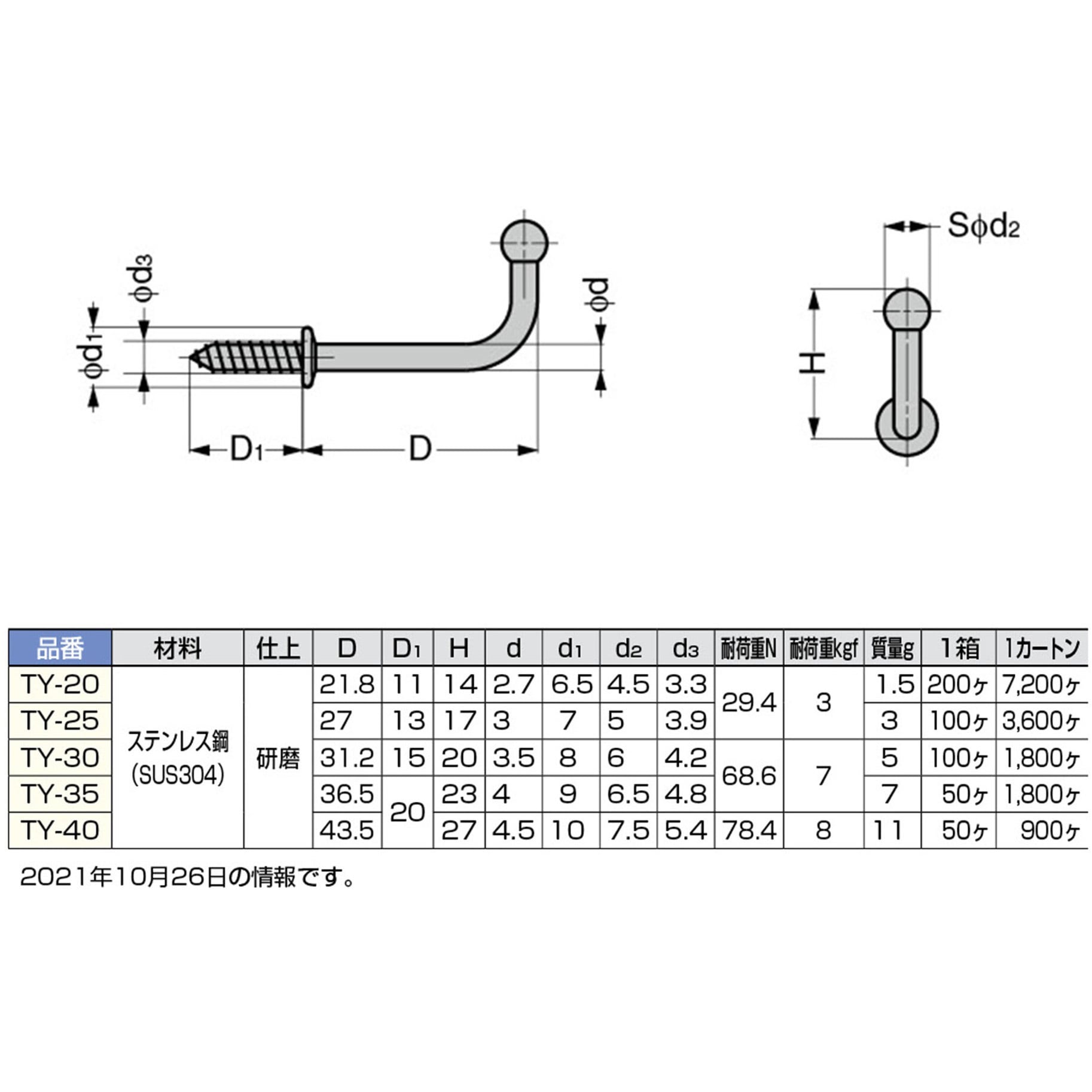 TY-20 ランプ印 ステンレス鋼製玉付フック TY型 LAMP(スガツネ工業