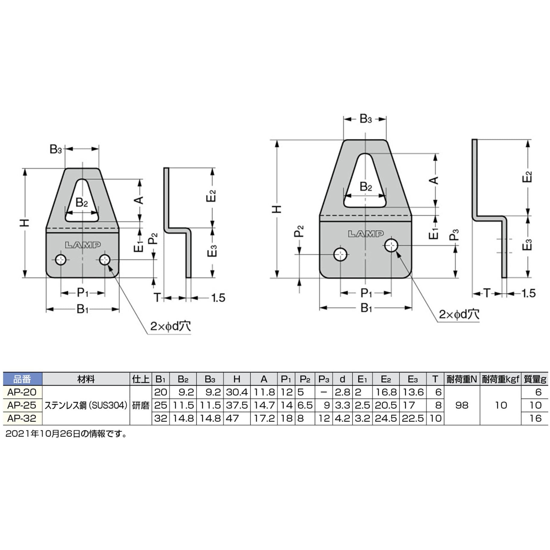 AP-25 ランプ印 ステンレス鋼製 ハンガープレート AP型 1個 LAMP AP-25 ランプ印 ステンレス鋼製 ハンガープレート AP型 1個 LAMP