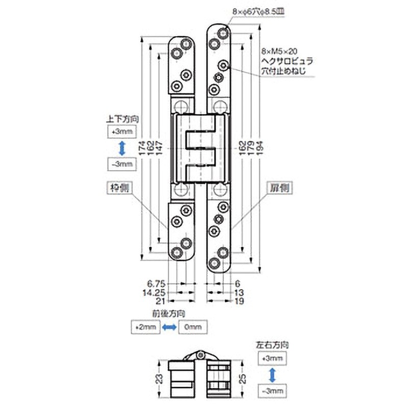 DX40 BaSys 三次元調整機能付隠し丁番 LAMP(スガツネ工業) 長さ194mm