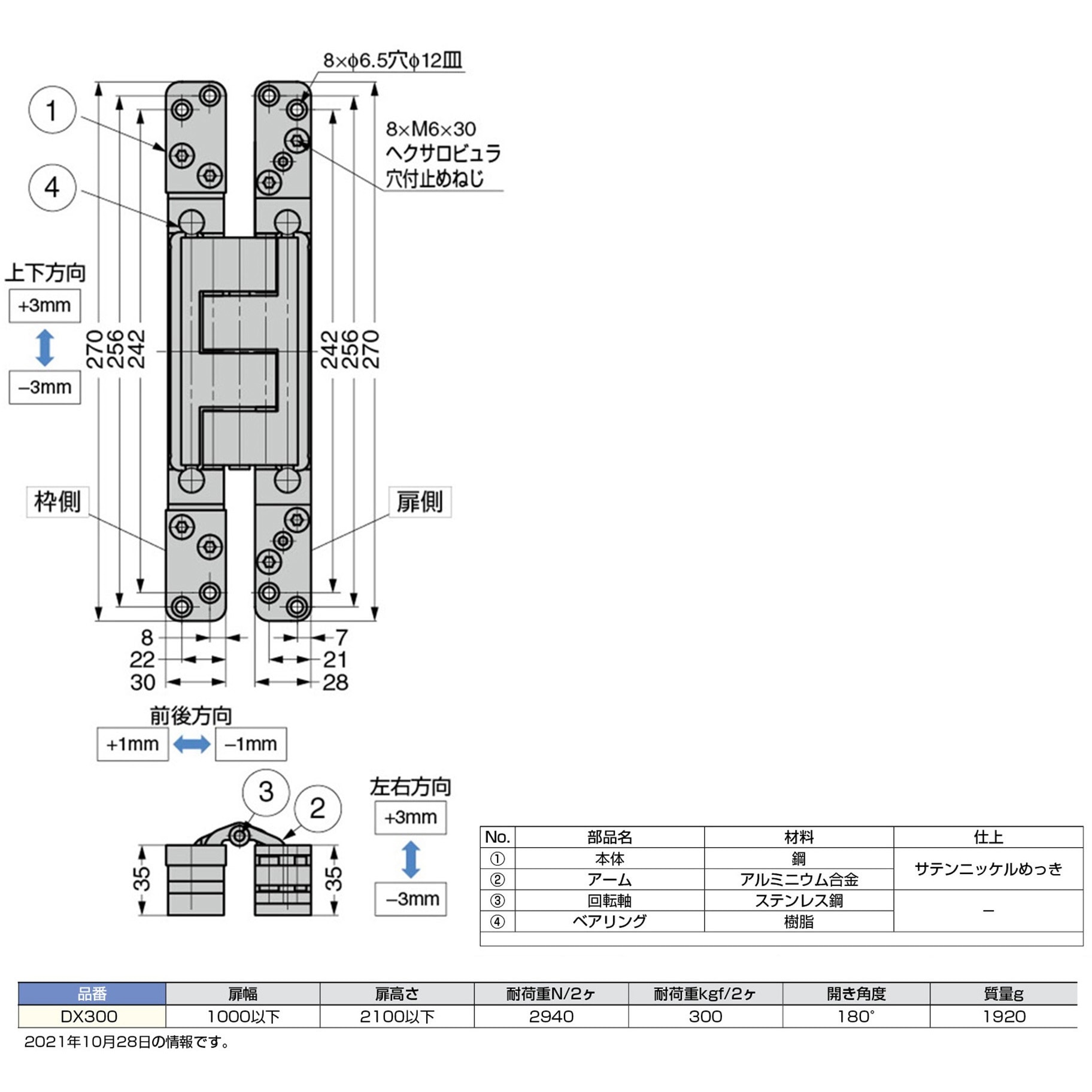 DX300 BaSys 三次元調整機能付隠し丁番 LAMP(スガツネ工業) 長さ270mm