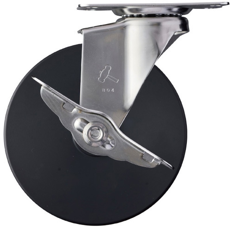 315E-MC125 ステンレス315E・自在車ストッパー付(UMCナイロン一体車輪) ハンマーキャスター 平付旋回 プレート式自在式キャスター 車輪径125mm車輪幅25mm