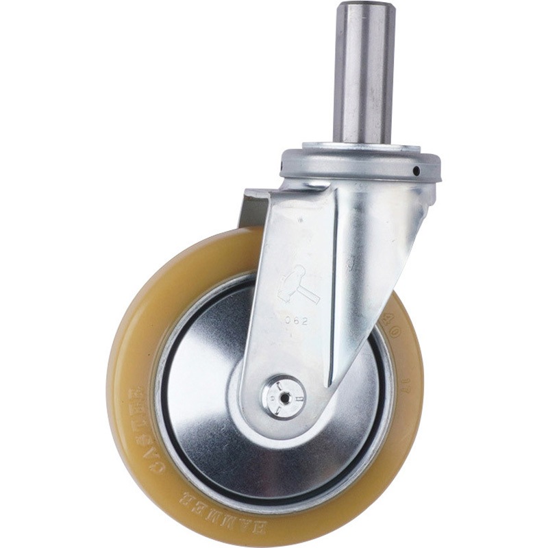 420SK-URB150 差込み式 420SK・自在車(鉄板ホイールウレタン巻(B入)車輪) ハンマーキャスター ユニクロメッキ仕上 車輪径150mm車輪幅40mm