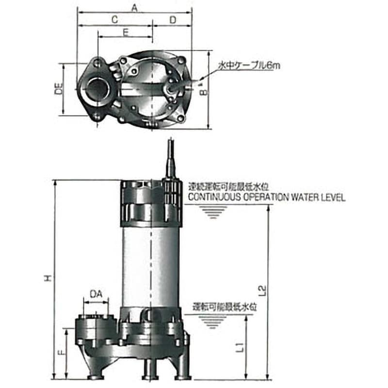 DWV型樹脂製汚水・汚物用水中ポンプ 非自動形 三相200V 吐出口径50mm