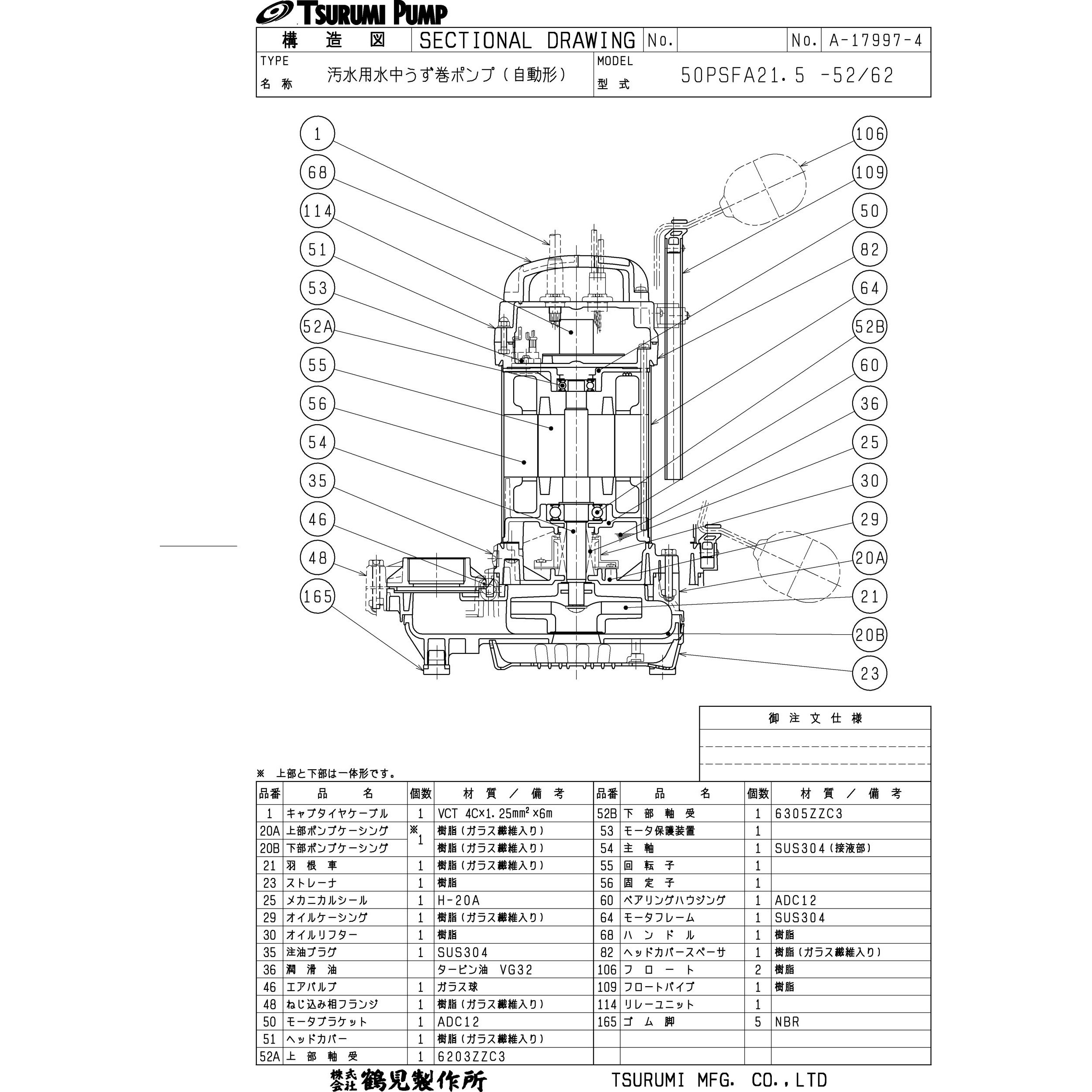 50PSFA21.5 汚水用水中渦巻きポンプ (バンクスシリーズ) PSF型 鶴見