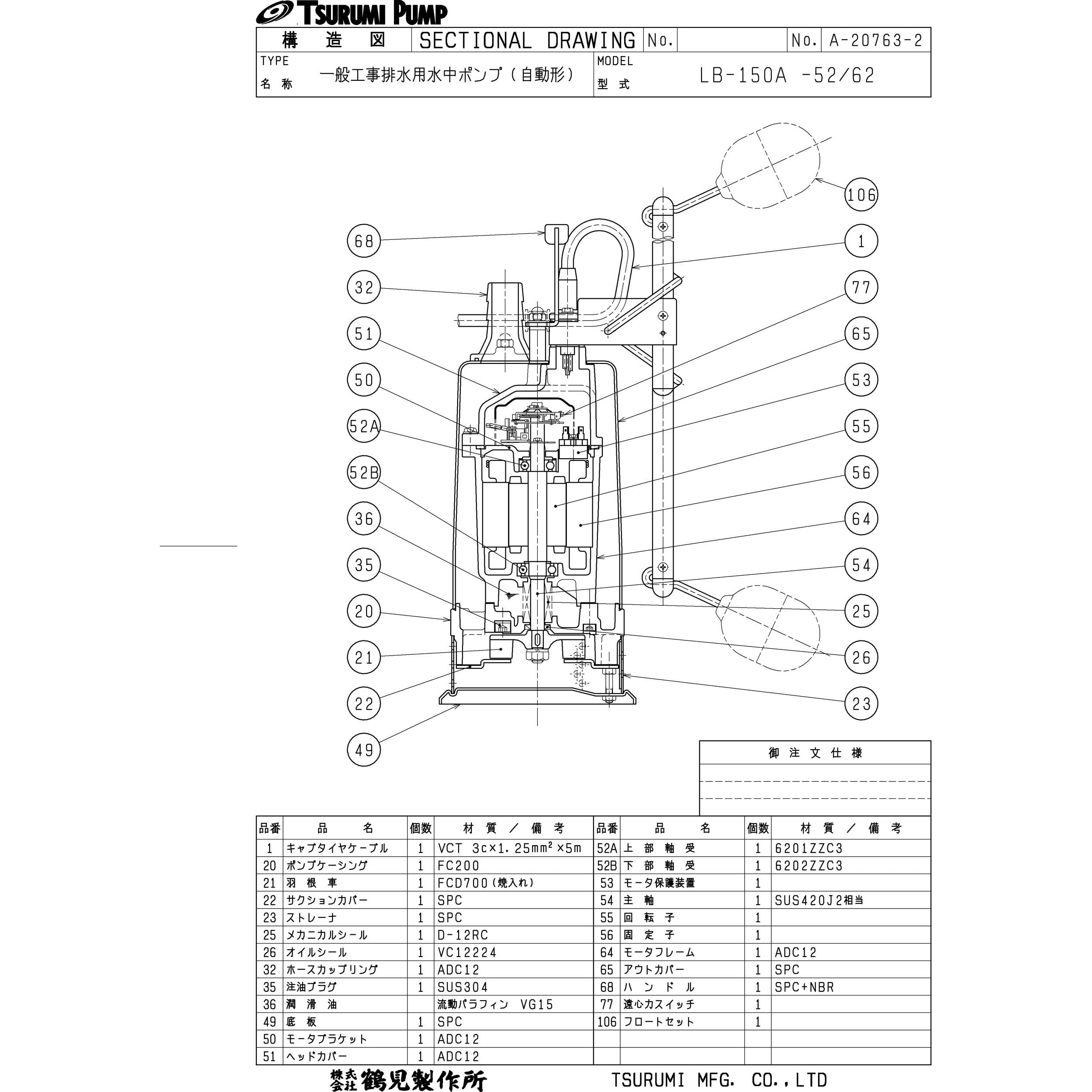 LB-150A 一般工事排水用水中ポンプ LBA型 1台 鶴見製作所 【通販モノタロウ】