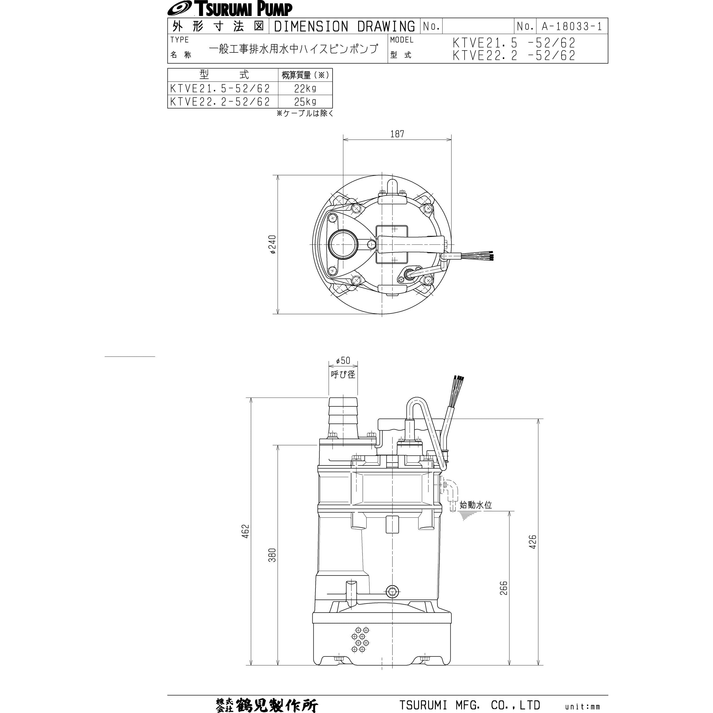 KTVE22.2 一般工事排水用水中ハイスピンポンプ KTVE型 鶴見 KTVE22.2 一般工事排水用水中ハイスピンポンプ KTVE型 鶴見