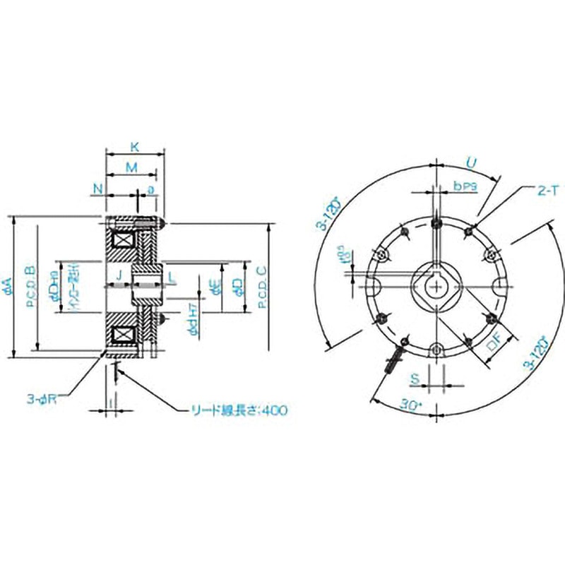 BXH-08-10G-90V-14DIN BXH 無励磁作動形ブレーキ 三木プーリ サイズ8  BXH-08-10G-90V-14DIN