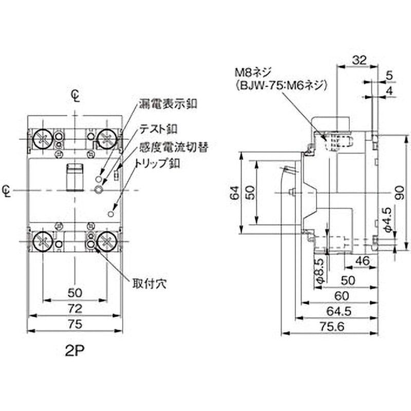 BJW26091K 漏電ブレーカ BJW型 Panasonic(パナソニック) 極数・素子数