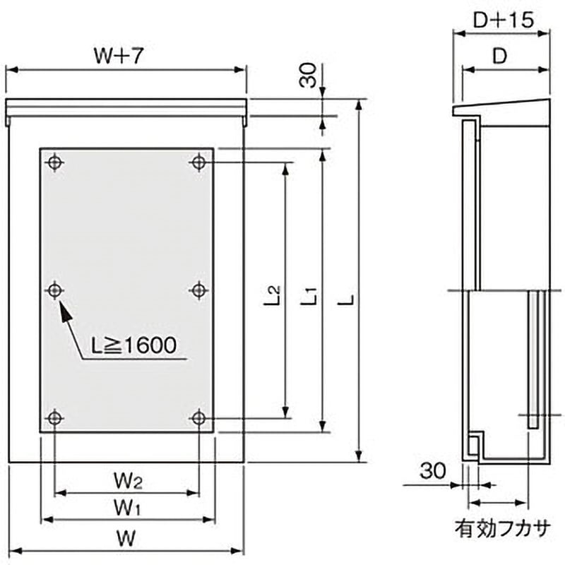 盤用キャビネット屋外形 屋根付 鋼板製 (ドア部)防水パッキン付 有効深さ120mm BPC4515V