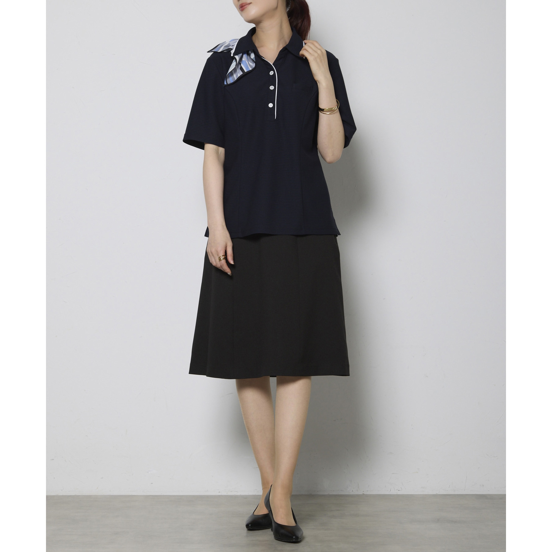 AD8812 ポロシャツ BONOFFICE マリンボーダーニット ネイビー色 サイズ
