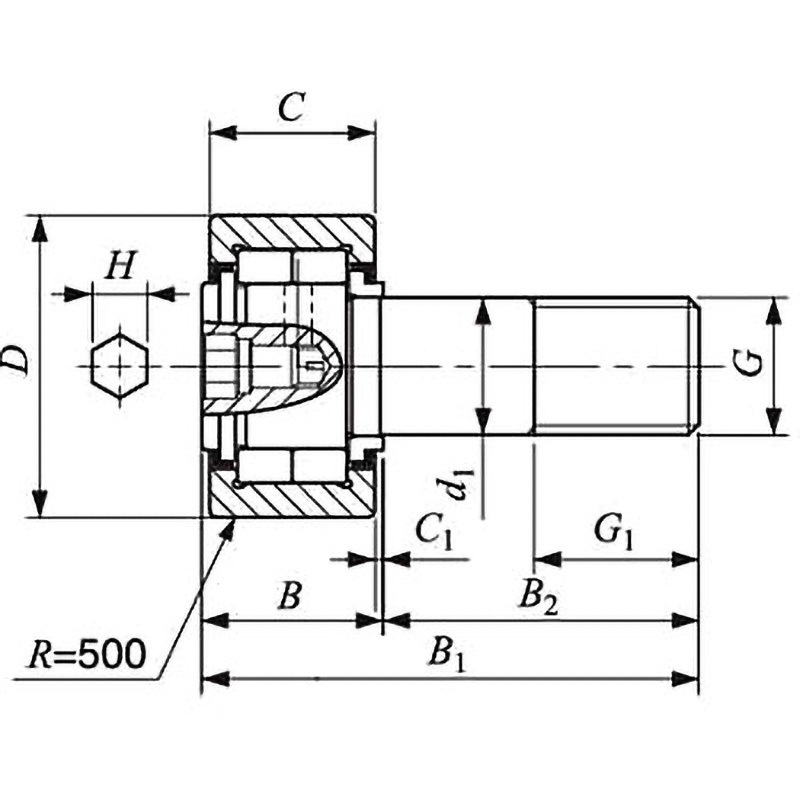 NUCF10BR 複列円筒ころカムフォロア NUCF-B(総ころ) IKO(日本トムソン) シールド形 球面外輪 炭素鋼製