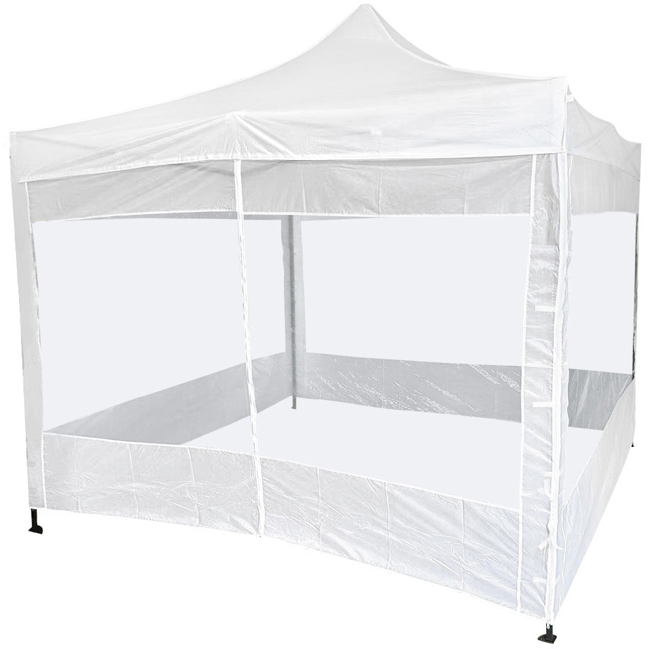 S-3X3PVC-WH+S-3X3PVC-C-WH ワンタッチタープテント 3x3m 透明横幕有