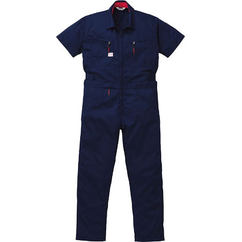 1-6901 腰割れ式半袖つなぎ服(春夏用) 1-6901 AUTO-BI(山田辰) 帯電防止・メッシュ機能 ネイビーブルー色 サイズ4L袖丈26cm