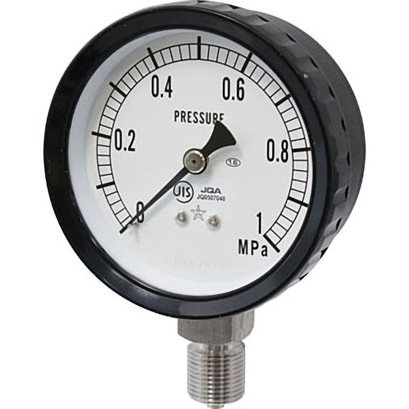 AT3/8x75x1MPa ステンレス圧力計Φ75 右下精器製造 A枠(立型つば無し) 圧力レンジ0～1MPa ねじ径G3/8B