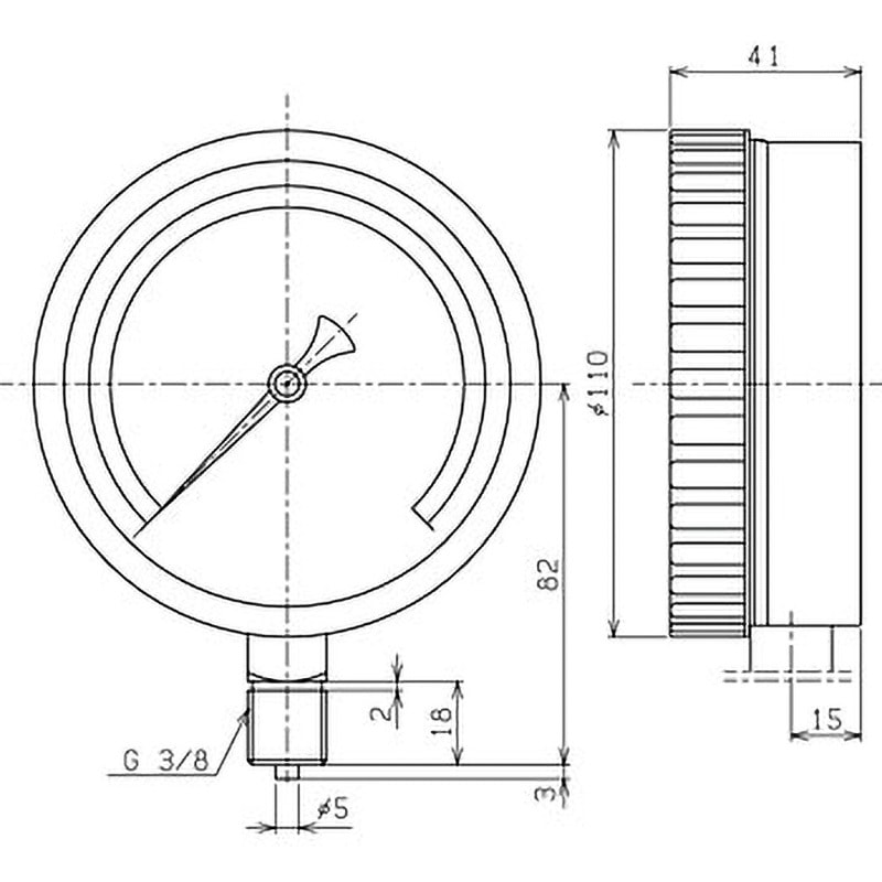 AT3/8x100x2MPa ステンレス圧力計Φ100 右下精器製造 A枠(立型つば無し) 圧力レンジ0～2MPa ねじ径G3/8B