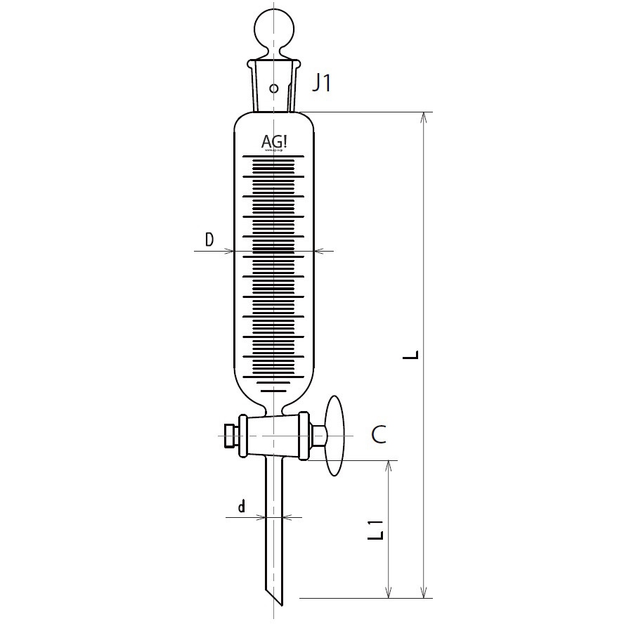 3728-30 円筒形滴下ロート ガラスコック 3728シリーズ 旭製作所 容量30mL