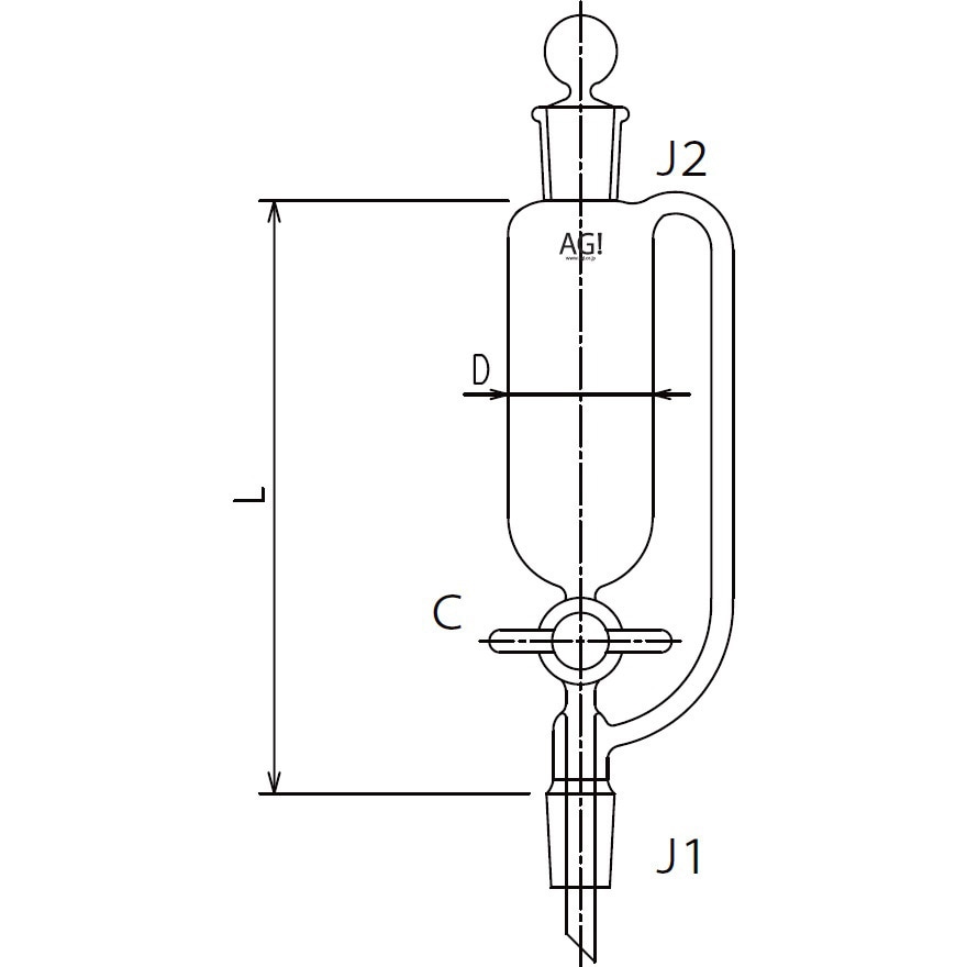 3742-10-1M セミ・ミクロ 平衡形分液ロート PTFEコック 3742シリーズ 旭製作所 容量10mL