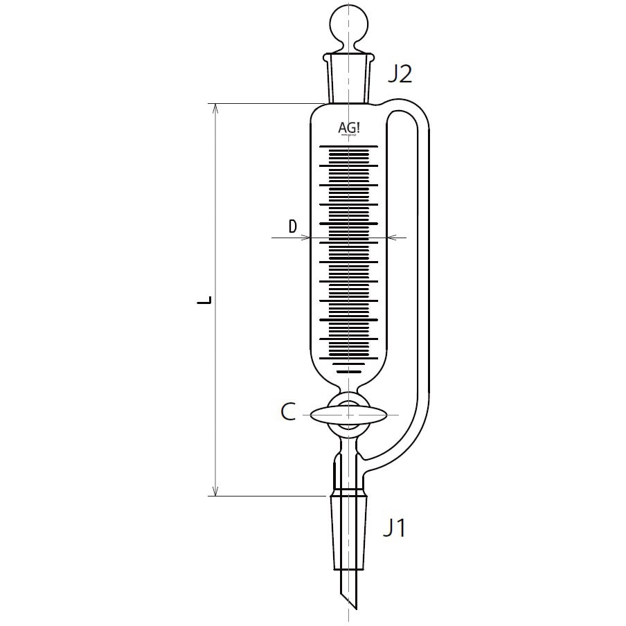 旭製作所 円筒形摺付滴下ロート ガラスコック １０００mL 1個 3736-1000-4L - 2