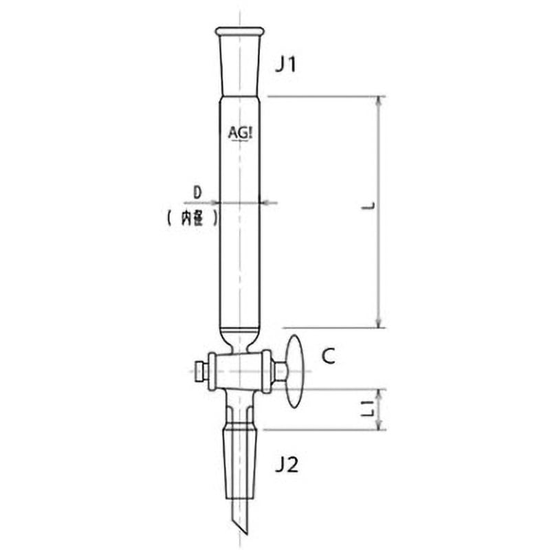 3824-10/300-3L ジョイント付クロマトカラム ガラスコック・フィルター付 / PTFEコック・フィルター付 3824シリーズ 1個 旭製作所 【通販モノタロウ】