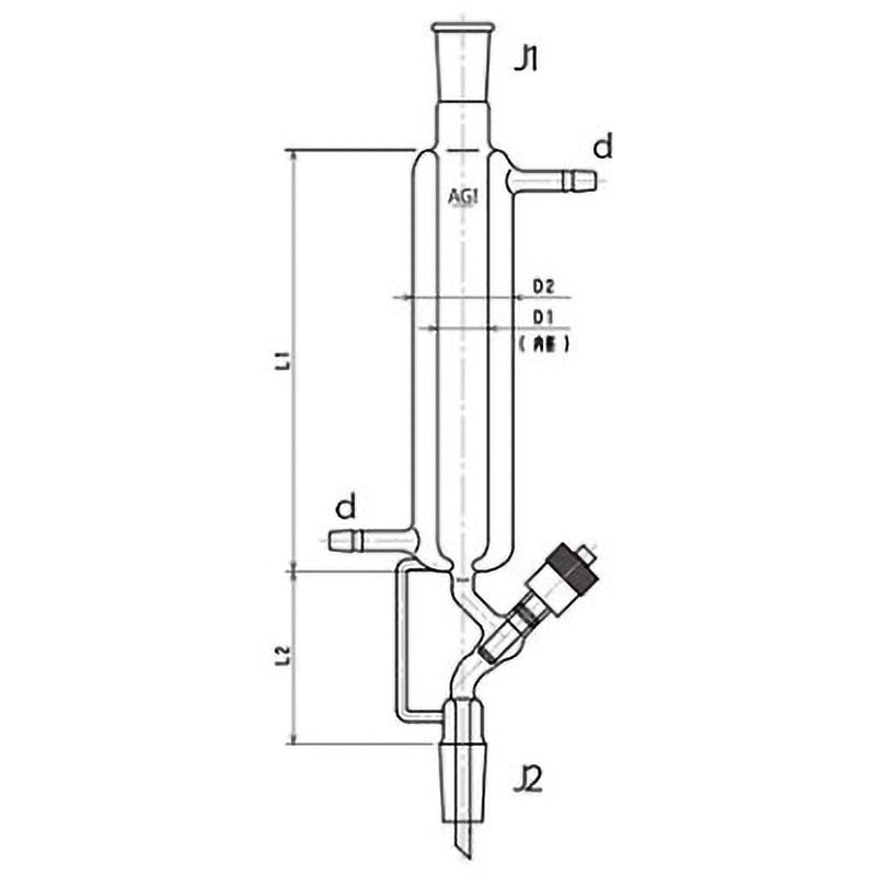 3842-50/500V-5L 高真空グリースレスバルブ付二重管式クロマトカラム 上下部ジョイント付 3842シリーズ 1個 旭製作所 【通販モノタロウ】