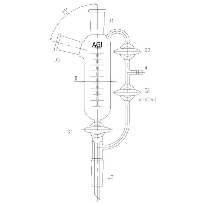 3678-300-4L 側管付ウィットマー分留受器 ガラスコック 3678シリーズ 旭製作所 容量300mL
