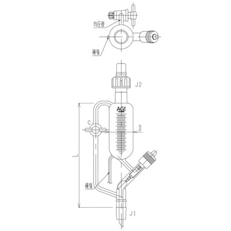 3751-300-4L-9 平衡形滴下ロート PTFEコック付 ニードルバルブ 3751シリーズ 旭製作所 容量300mL