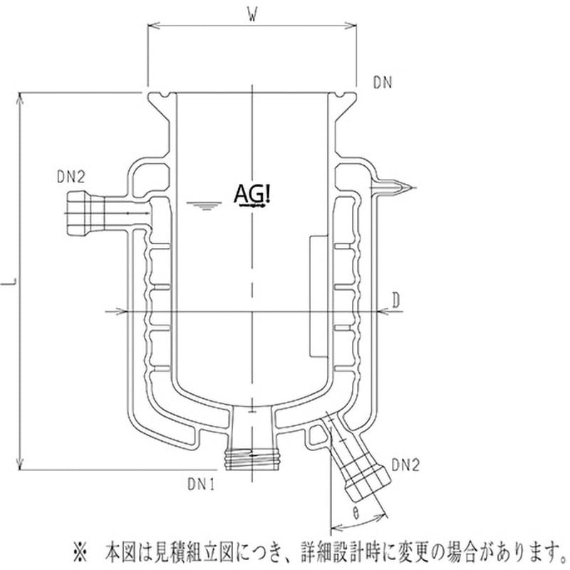 3972-6000-M-AP 媒体バッフル付三重管式反応容器 3972シリーズ 1個 旭