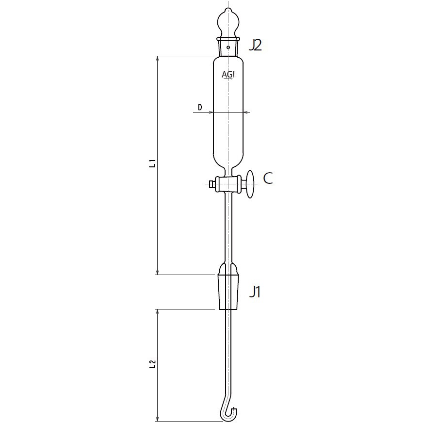 3796-60G-4L 注入ロート ガラスコック 50～100mL 旭製作所 円筒形 容量60mL   3796-60G-4L