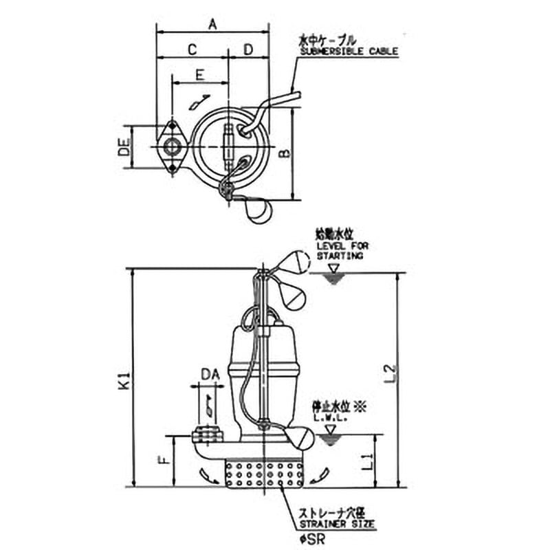 DS型汚水用水中ポンプ 三相200V 自動形 吐出口径50mm