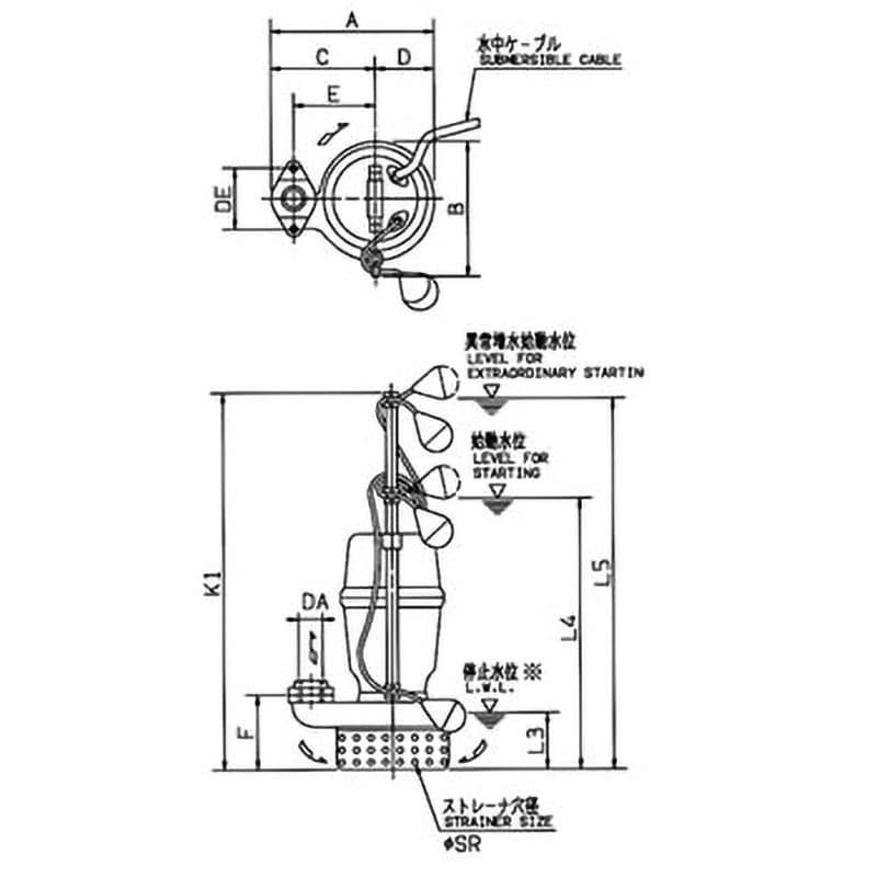 DS型汚水用水中ポンプ 単相100V 自動交互形 吐出口径40mm