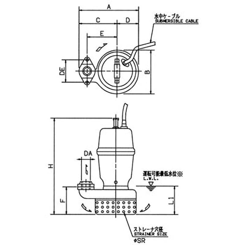 40DS5.25 DS型汚水用水中ポンプ 荏原製作所 三相200V 非自動形 吐出口径40mm - 【通販モノタロウ】